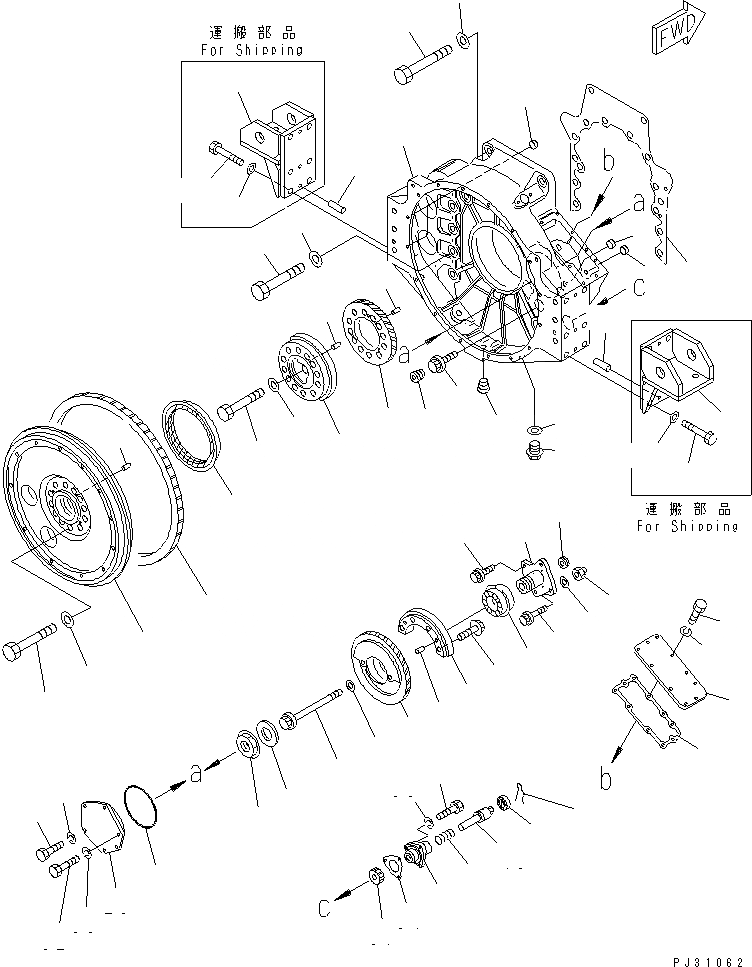 Схема запчастей Komatsu SA8V170-1C - МАХОВИК И КАРТЕР МАХОВИКА(№-) БЛОК ЦИЛИНДРОВ