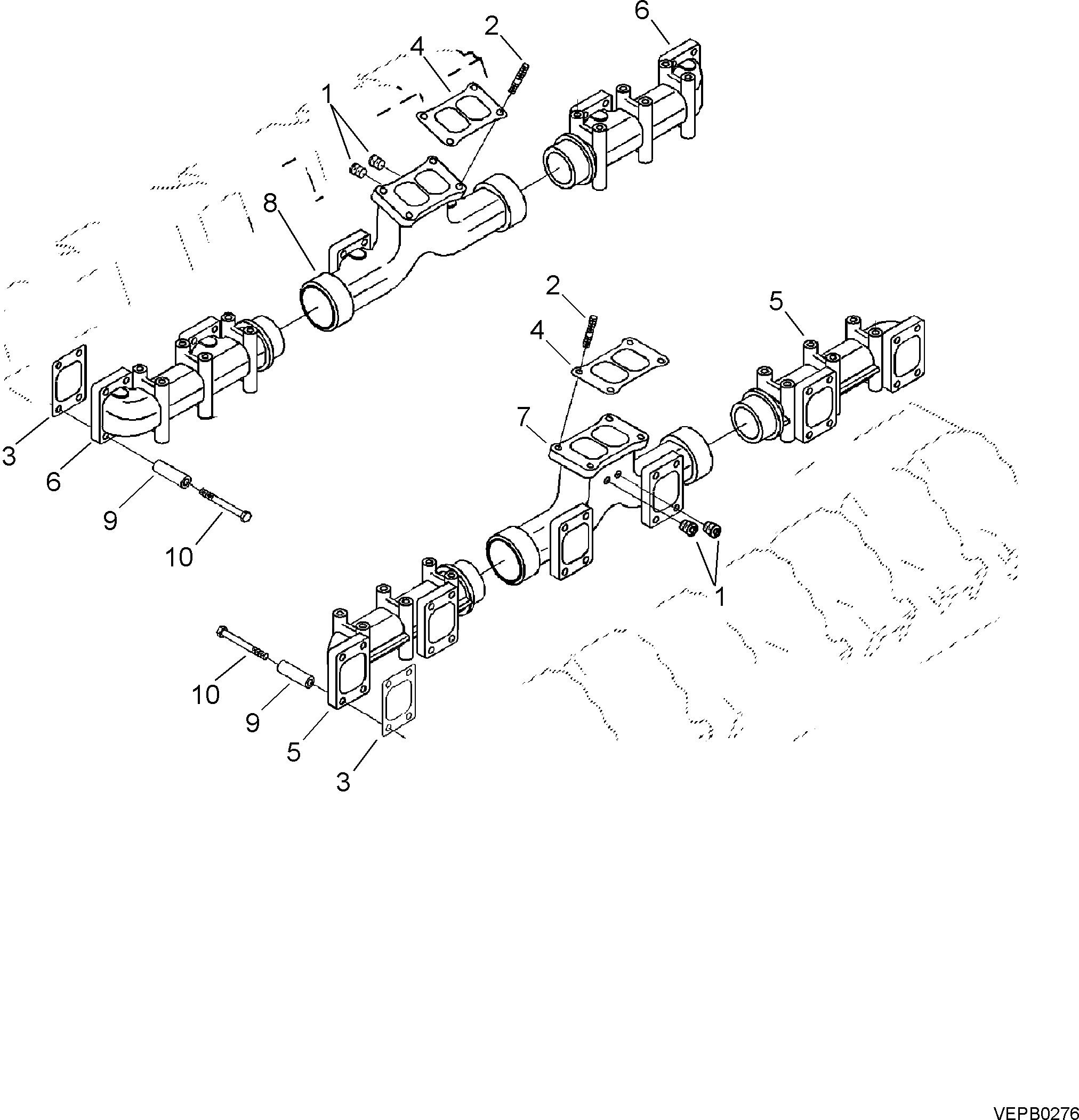 Схема запчастей Komatsu SAA12V140Z-E2-80 - ВЫПУСКНОЙ КОЛЛЕКТОР ДВИГАТЕЛЬ