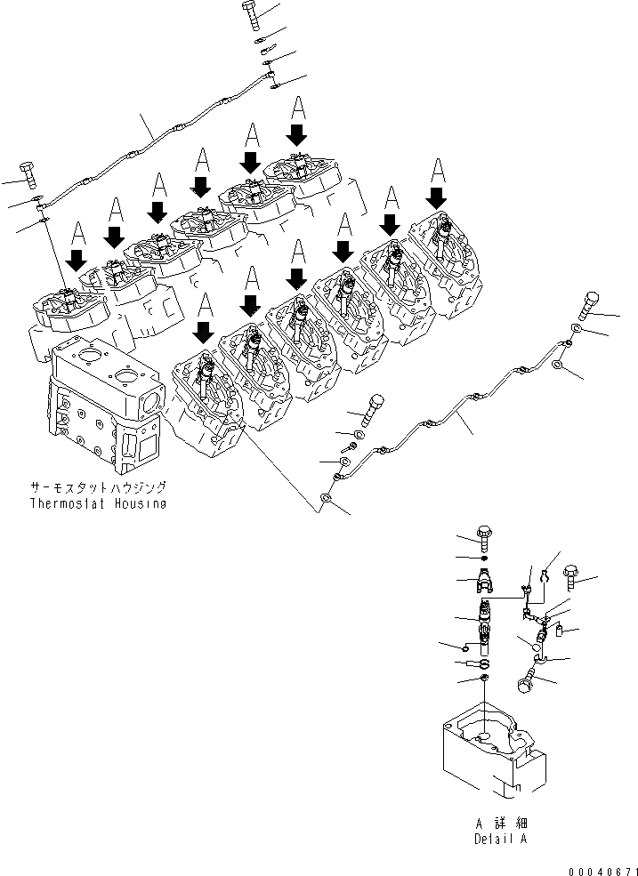 Схема запчастей Komatsu SAA12V140E-3B-02 - ТОПЛИВН. ФОРСУНКА И СЛИВНАЯ ТРУБКА ДВИГАТЕЛЬ