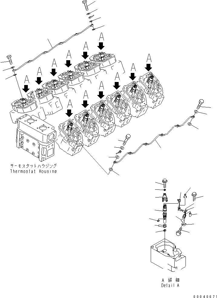 Схема запчастей Komatsu SAA12V140E-3C-02 - ТОПЛИВН. ФОРСУНКА И СЛИВНАЯ ТРУБКА ДВИГАТЕЛЬ