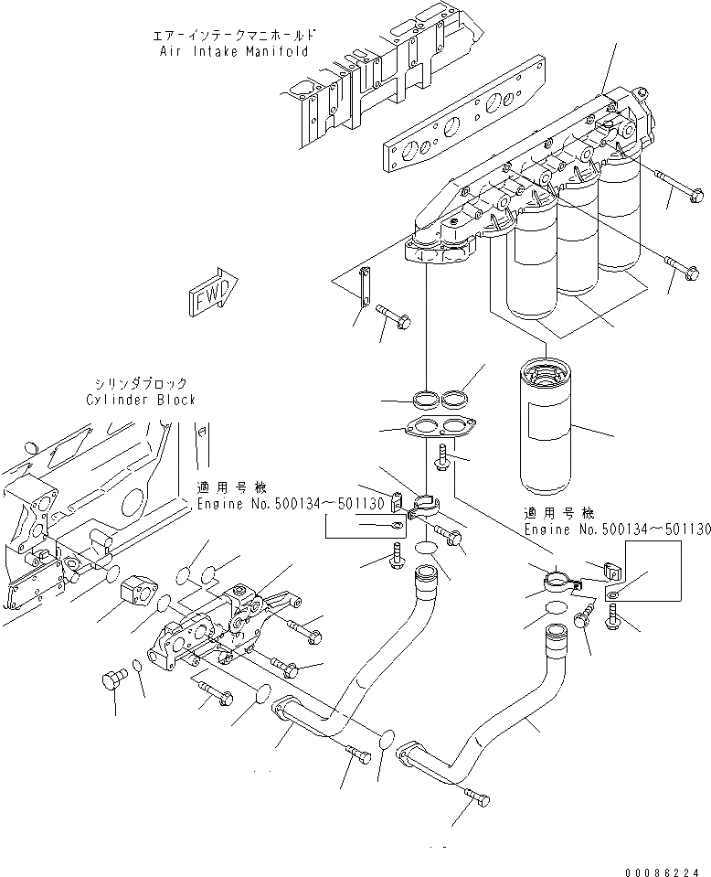 Схема запчастей Komatsu SAA12V140E-3E-02 - МАСЛ. ФИЛЬТР И ТРУБЫ(№-) ДВИГАТЕЛЬ