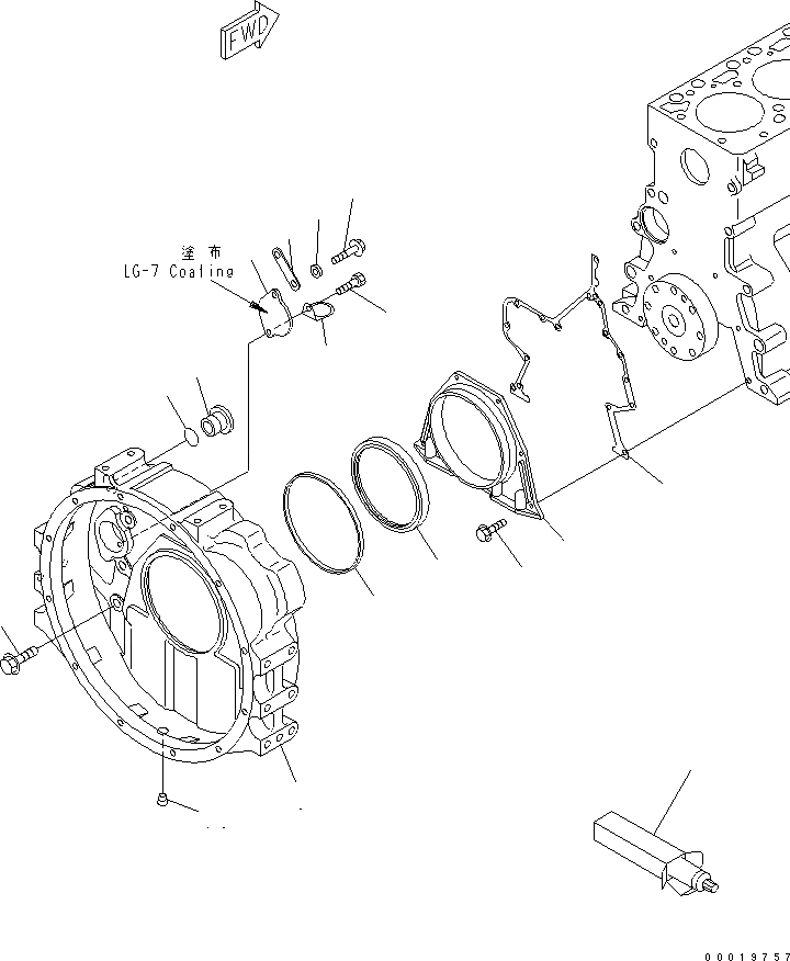 Схема запчастей Komatsu SAA4D102E-2B-B5 - КАРТЕР МАХОВИКА(№-) ДВИГАТЕЛЬ