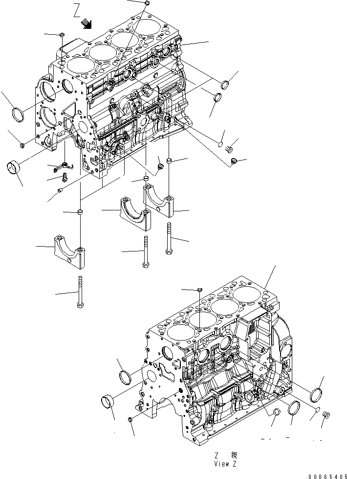 Схема запчастей Komatsu SAA4D107E-1B-W - БЛОК ЦИЛИНДРОВ(№8-) ДВИГАТЕЛЬ