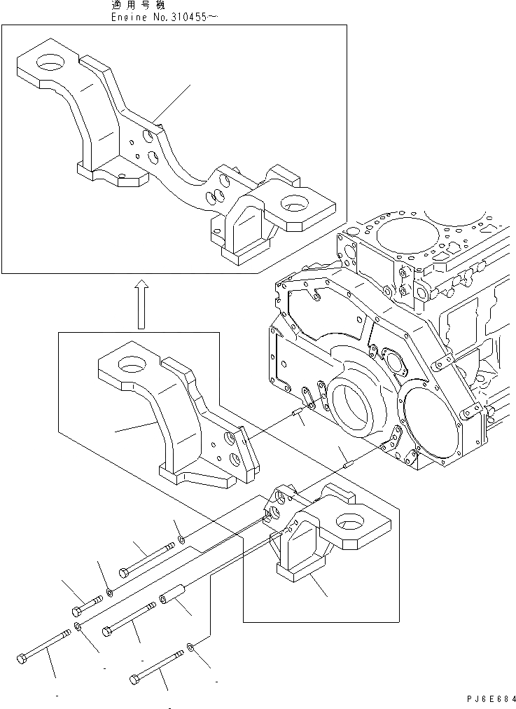 Схема запчастей Komatsu SAA6D125E-3B-8W - КРЕПЛЕНИЕ ДВИГАТЕЛЯ(№-) ДВИГАТЕЛЬ