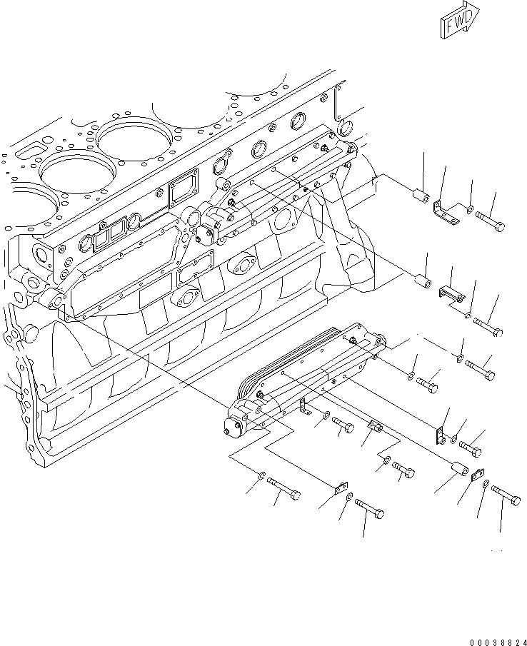 Схема запчастей Komatsu SAA6D170E-3F-8 - МАСЛООХЛАДИТЕЛЬ КРЕПЛЕНИЕ (С ВЫПУСКН. И ДАТЧИК ПРОРЫВА ГАЗОВ)(№7-) ДВИГАТЕЛЬ