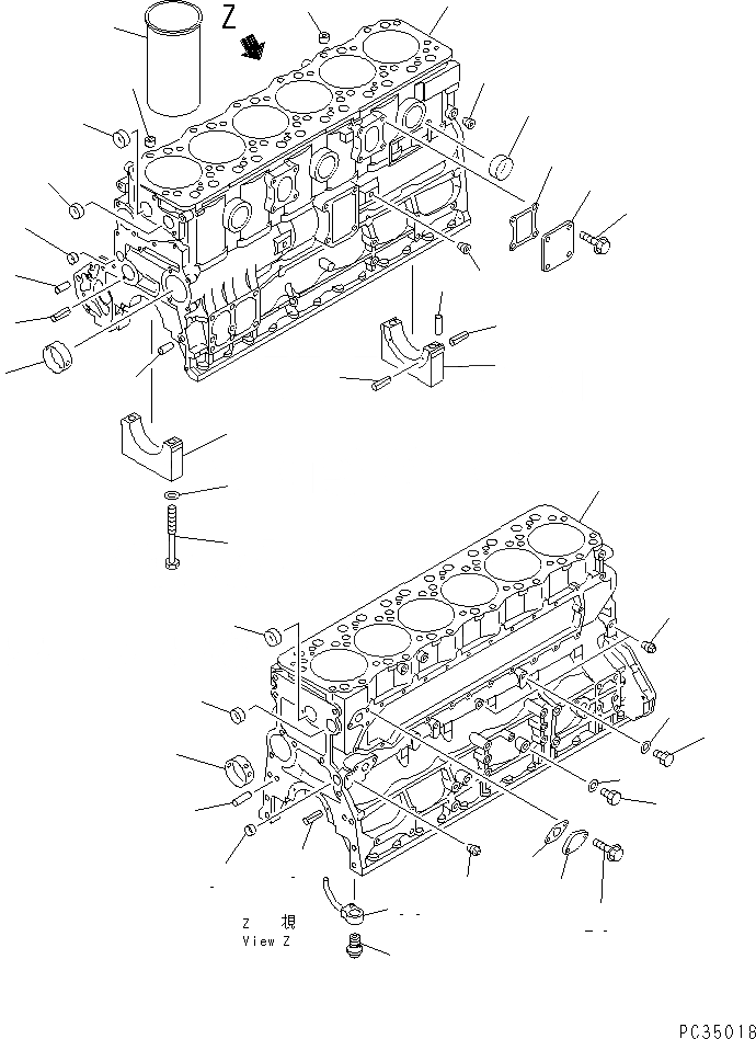 Схема запчастей Komatsu SAA6D108E-2C-N8 - БЛОК ЦИЛИНДРОВ(№9-9) ДВИГАТЕЛЬ