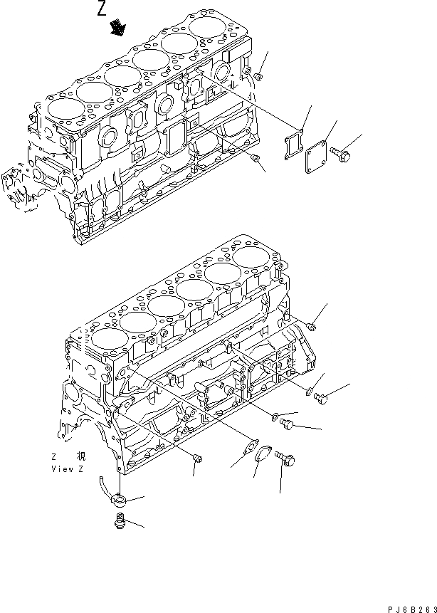 Схема запчастей Komatsu SAA6D108E-2C-N8 - БЛОК ЦИЛИНДРОВ КРЕПЛЕНИЕ(№9-) ДВИГАТЕЛЬ