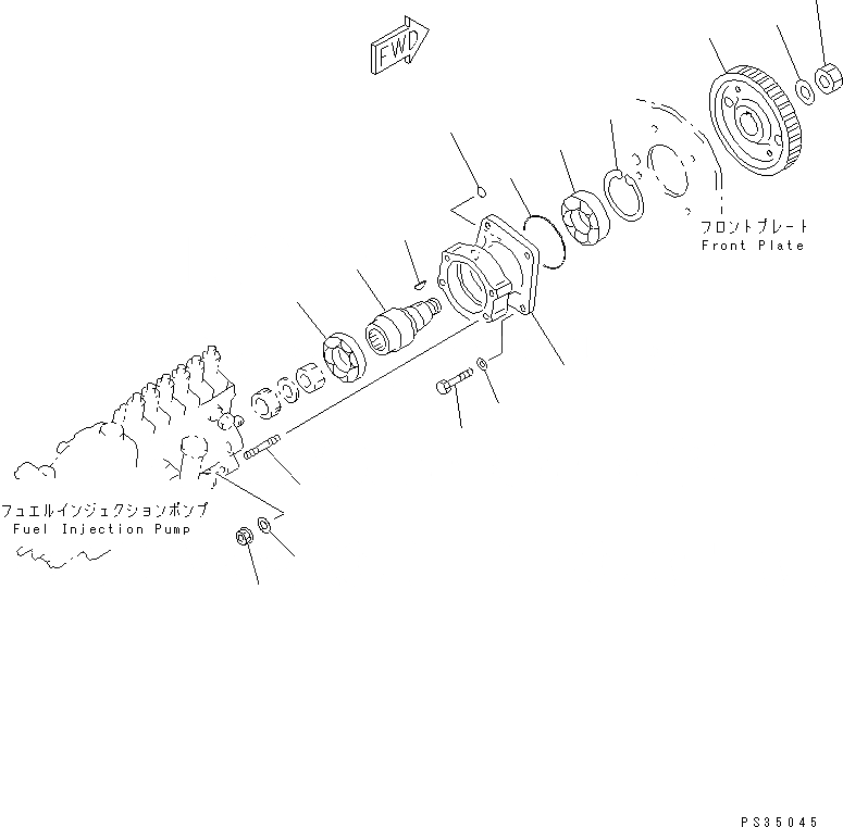 Схема запчастей Komatsu SAA6D108E-2C-N8 - ПРИВОД ТОПЛ. НАСОСА (ДЛЯ МЕХАНИЧ. РЕГУЛИР.) ДВИГАТЕЛЬ