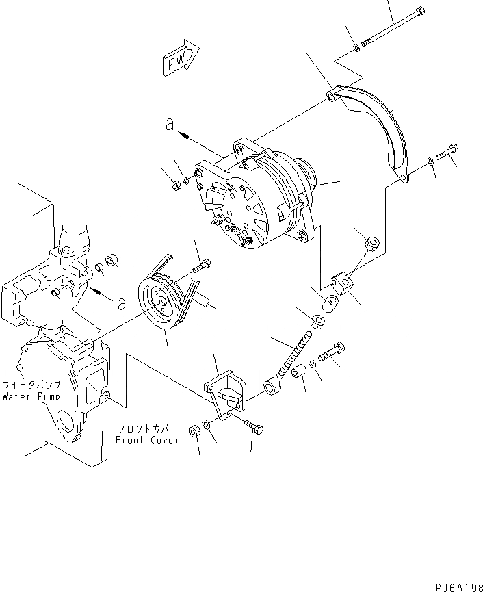 Схема запчастей Komatsu SAA6D140E-3D-8 - КРЕПЛЕНИЕ ГЕНЕРАТОРА (9A) (С ЗАКАЛЕННЫМ ШКИВОМ)(№-) ДВИГАТЕЛЬ