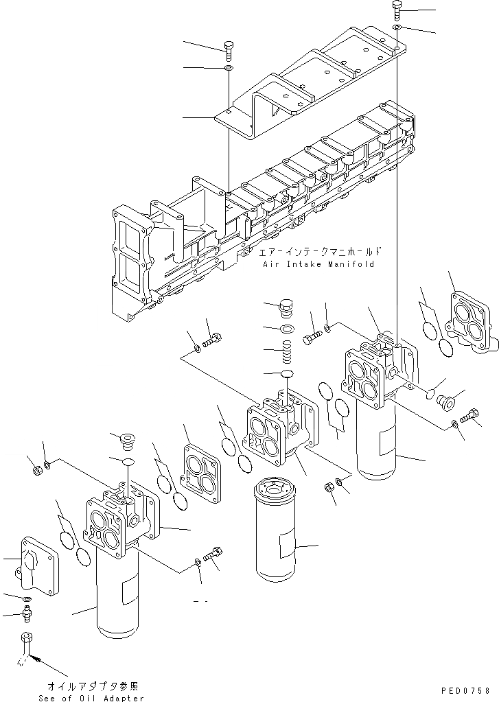 Схема запчастей Komatsu SAA6D140E-2B-8 - МАСЛ. ФИЛЬТР (С МАСЛ. BY-PASS ФИЛЬТР.)(№88-) ДВИГАТЕЛЬ