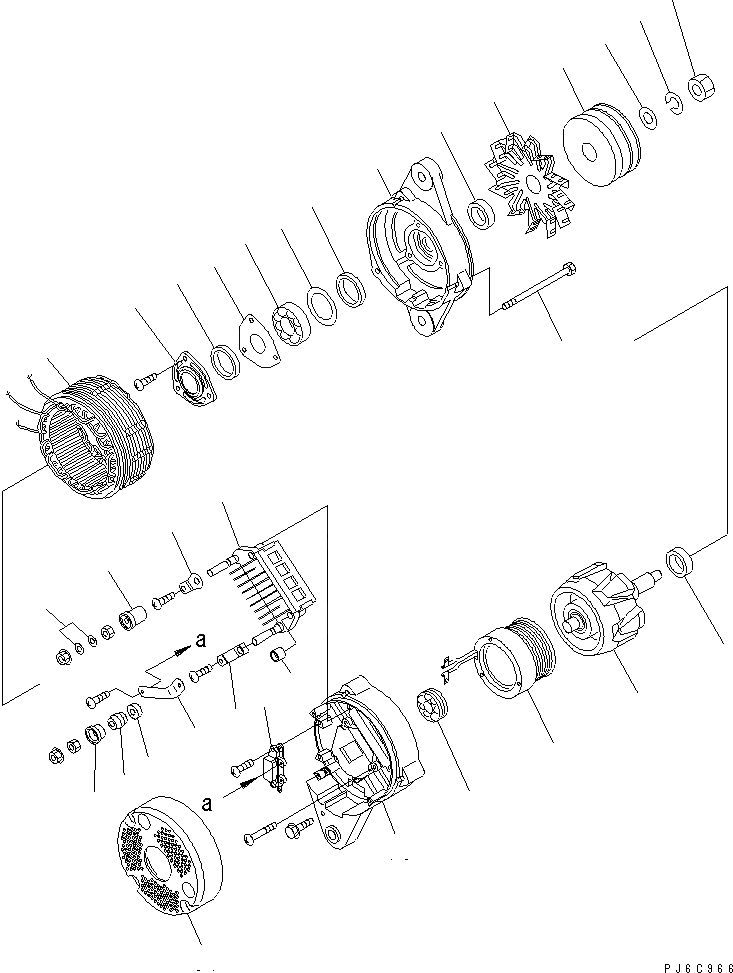 Схема запчастей Komatsu SAA6D140E-2B-8 - ГЕНЕРАТОР (A) (С ЗАКАЛЕННЫМ ШКИВОМ) (ВНУТР. ЧАСТИ)(№88-) ДВИГАТЕЛЬ