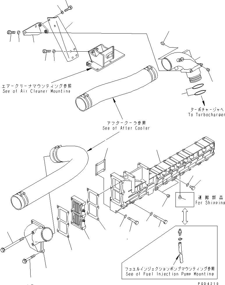 Схема запчастей Komatsu SAA6D140E-2D-8 - ТРУБОПРОВОД ВПУСКА ВОЗДУХА(№7-) ДВИГАТЕЛЬ