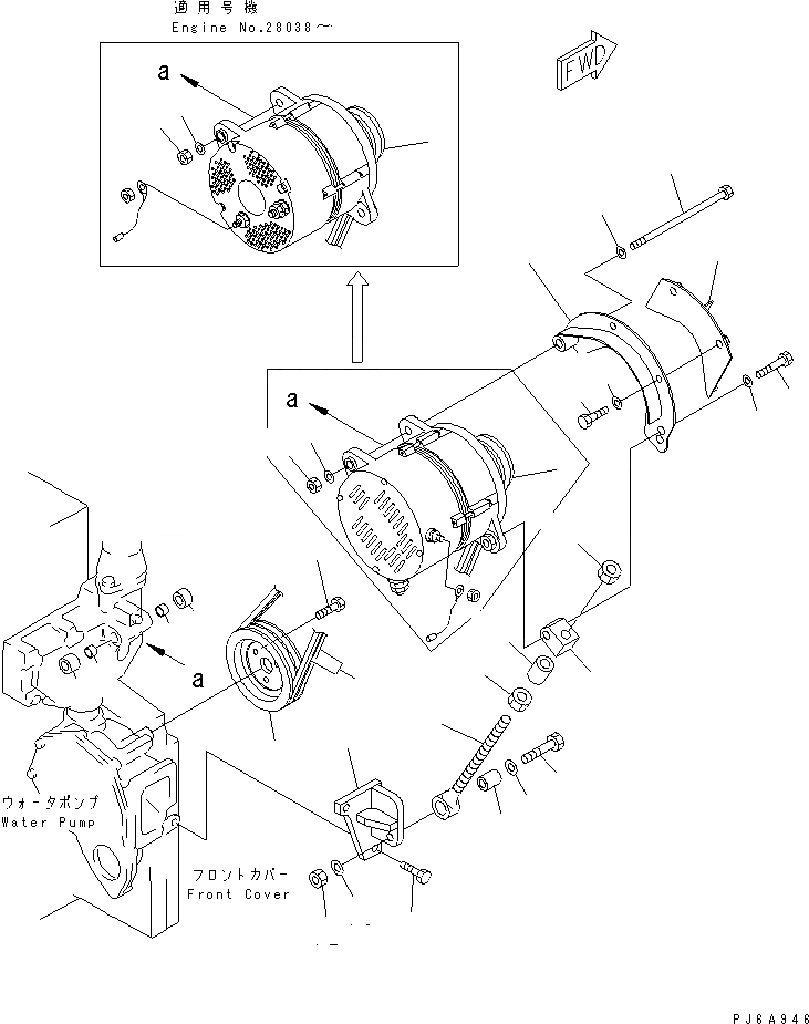 Схема запчастей Komatsu SAA6D140E-2D-8 - КРЕПЛЕНИЕ ГЕНЕРАТОРА (A) (С ЗАКАЛЕННЫМ ШКИВОМ)(№-) ДВИГАТЕЛЬ