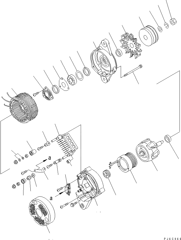 Схема запчастей Komatsu SAA6D140E-2D-8 - ГЕНЕРАТОР (A) (С ЗАКАЛЕННЫМ ШКИВОМ) (ВНУТР. ЧАСТИ)(№88-) ДВИГАТЕЛЬ