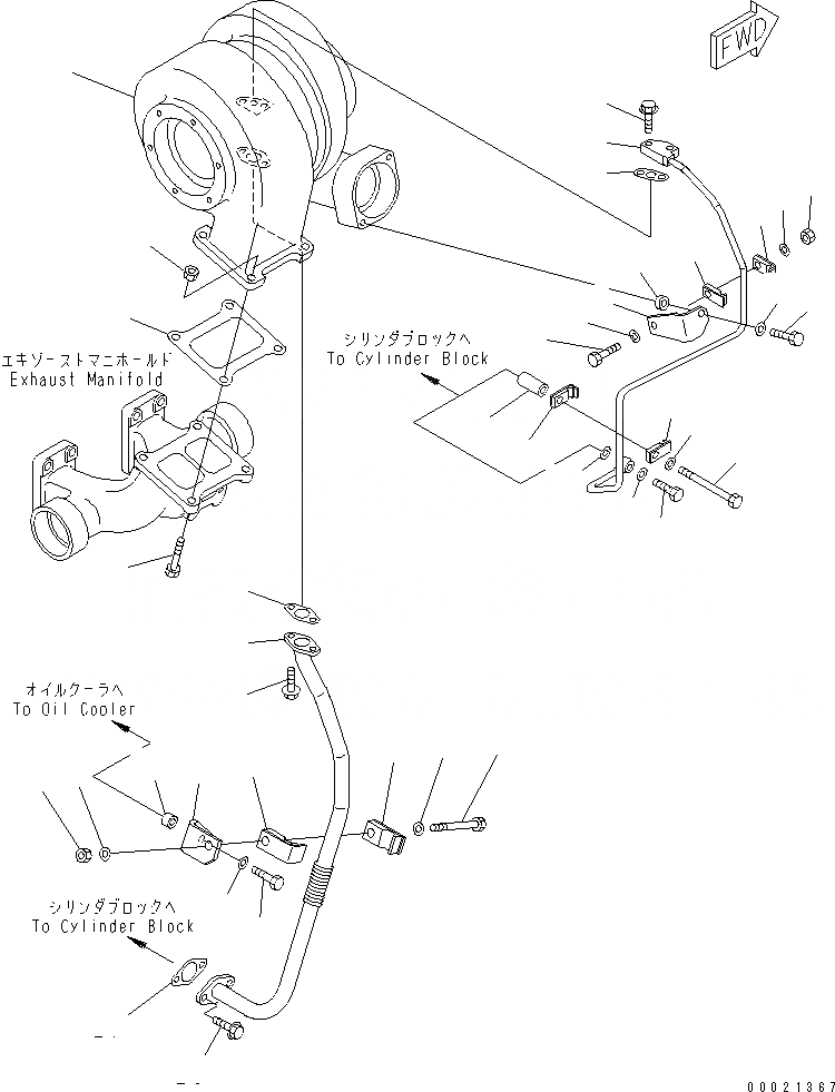 Схема запчастей Komatsu SAA6D170E-3F-8 - КРЕПЛЕНИЕ ТУРБОНАГНЕТАТЕЛЯ И СМАЗКА(№9-) ДВИГАТЕЛЬ