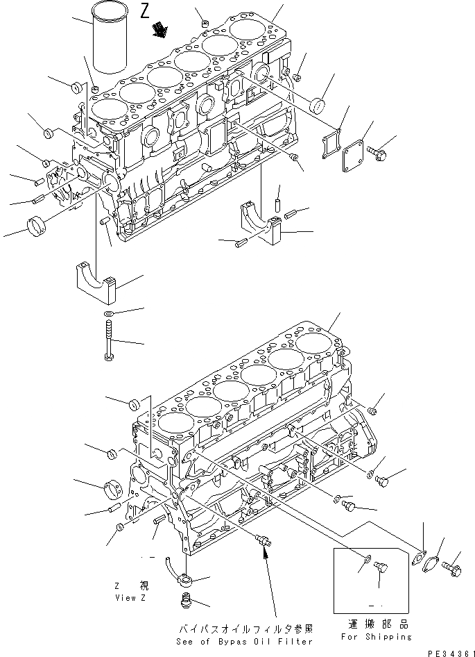 Схема запчастей Komatsu SAA6D108E-2A-8 - БЛОК ЦИЛИНДРОВ (С BYPASS МАСЛ. ФИЛЬТР)(№9-9) ДВИГАТЕЛЬ