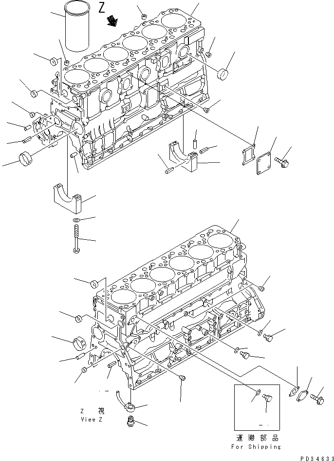 Схема запчастей Komatsu SAA6D108E-2A-8 - БЛОК ЦИЛИНДРОВ (ДЛЯ ОБОГРЕВАТЕЛЬ БЛОКА)(№-9) ДВИГАТЕЛЬ