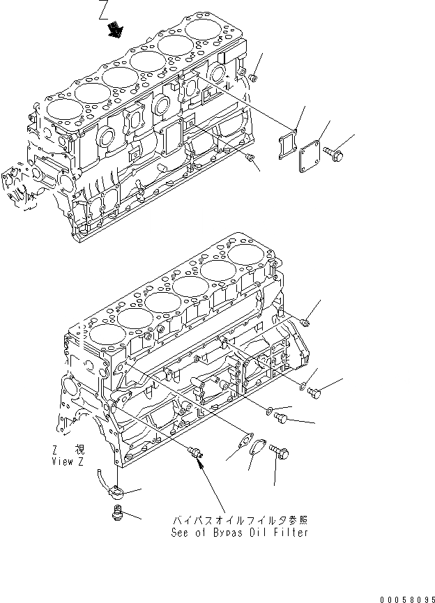 Схема запчастей Komatsu SAA6D108E-2A-8 - БЛОК ЦИЛИНДРОВ КРЕПЛЕНИЕ (С BYPASS МАСЛ. ФИЛЬТР)(№9-) ДВИГАТЕЛЬ