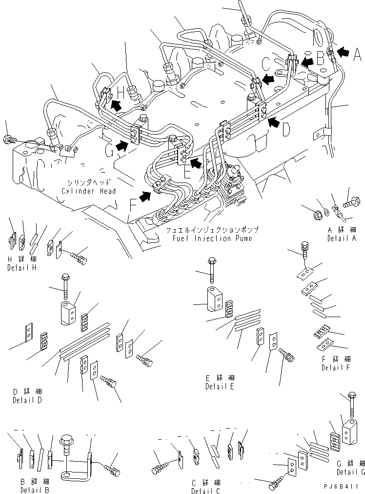 Схема запчастей Komatsu SAA6D102E-2E-8 - ТОПЛИВОПРОВОД. ДВИГАТЕЛЬ