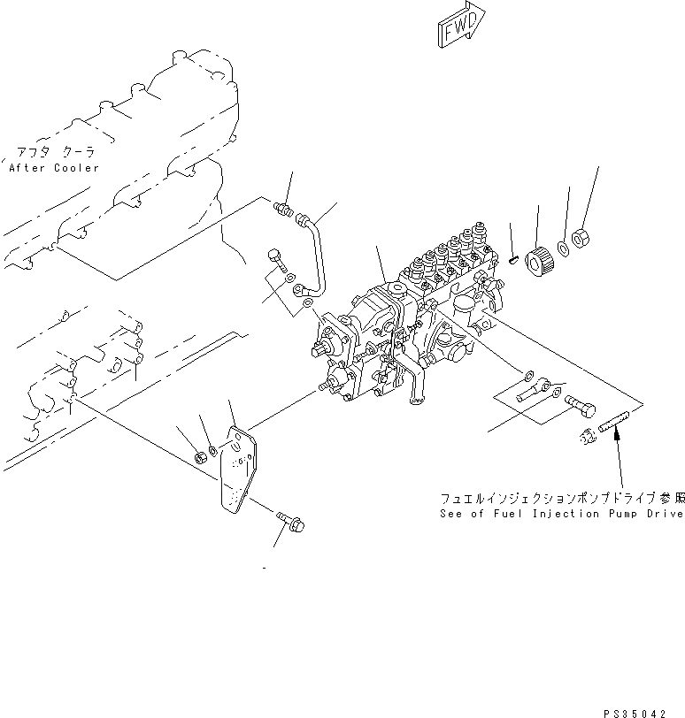 Схема запчастей Komatsu SAA6D108E-2A-8 - КРЕПЛЕНИЕ ТОПЛ. НАСОСА ДВИГАТЕЛЬ