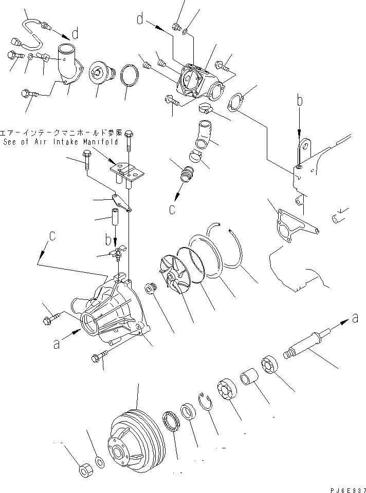 Схема запчастей Komatsu SAA6D108E-2B-H8 - ВОДЯНАЯ ПОМПА (С НЕ ЗАКАЛЕНН. ШКИВ)(№8-) ДВИГАТЕЛЬ