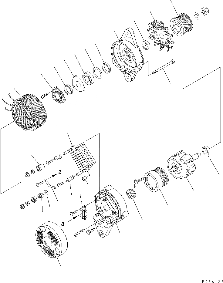 Схема запчастей Komatsu SAA6D108E-2A-C - ГЕНЕРАТОР (A) (С НЕ ЗАКАЛЕНН. ШКИВ) (ВНУТР. ЧАСТИ)(№9-89) ДВИГАТЕЛЬ