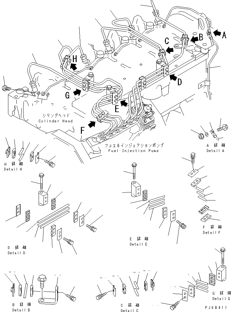 Схема запчастей Komatsu SAA6D102E-2C-KU - ТОПЛИВН. ТРУБКИ ВПРЫСКА ДВИГАТЕЛЬ