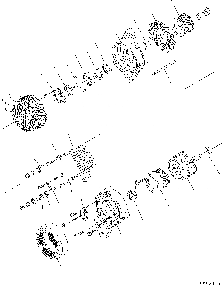 Схема запчастей Komatsu SAA6D108E-2A-C - ГЕНЕРАТОР (A) (С ЗАКАЛЕННЫМ ШКИВОМ) (ВНУТР. ЧАСТИ)(№9-89) ДВИГАТЕЛЬ