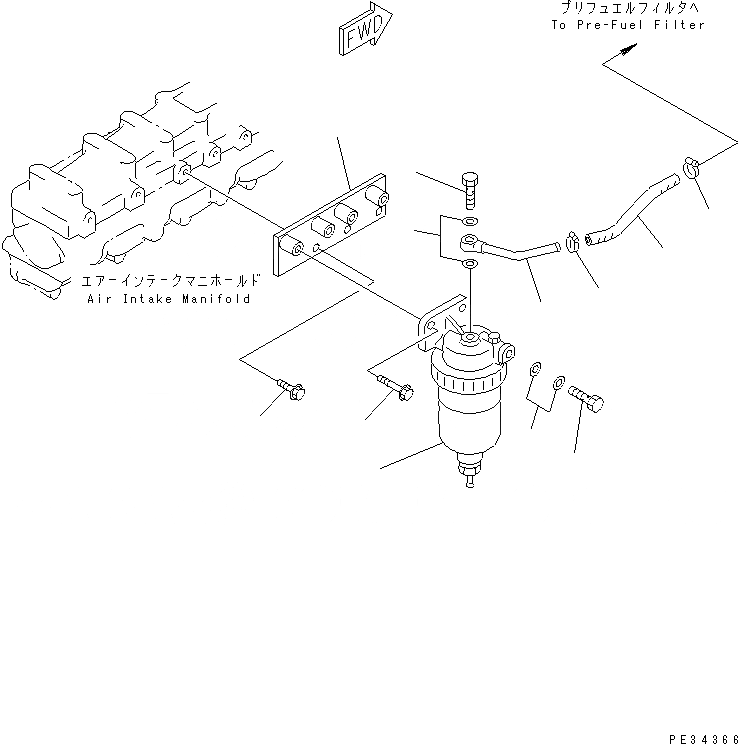 Схема запчастей Komatsu SAA6D108E-2A - КРЕПЛЕНИЕ ВОДООТДЕЛИТЕЛЯ (С ТОПЛИВН. ПРЕФИЛЬТР) ДВИГАТЕЛЬ