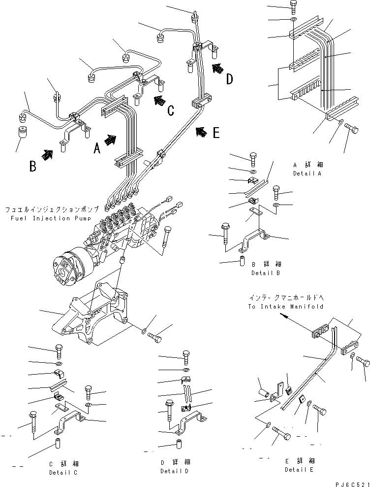 Схема запчастей Komatsu SAA6D170E-2D - ТОПЛ. НАСОС КОРПУС И ТРУБЫ (/)(№88-) ДВИГАТЕЛЬ