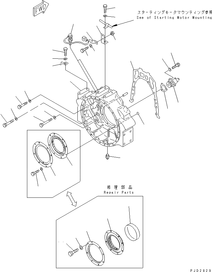 Схема запчастей Komatsu SAA6D170E-2D - КАРТЕР МАХОВИКА(№8-) ДВИГАТЕЛЬ
