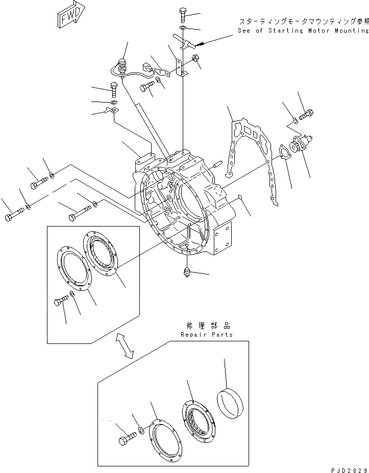 Схема запчастей Komatsu SAA6D170E-2D-55 - КАРТЕР МАХОВИКА(№8-) ДВИГАТЕЛЬ