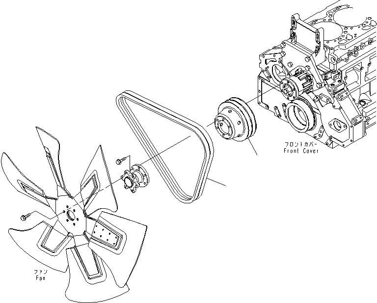 Схема запчастей Komatsu SAA6D125E-5F - ШКИВ ВЕНТИЛЯТОРА И ПРИВОД РЕМЕНЬ(№-) ДВИГАТЕЛЬ