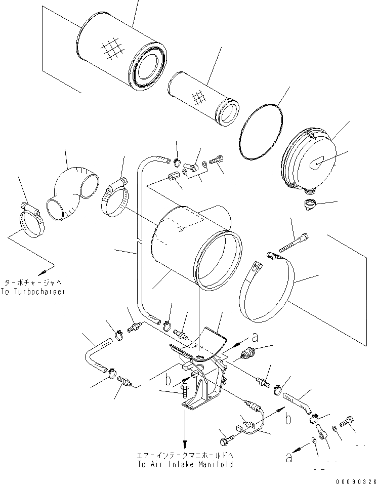 Схема запчастей Komatsu SAA6D125E-3A-8W - ВОЗДУХООЧИСТИТЕЛЬ (EXTENSION С ПРЕФИЛЬТР)(№-) ДВИГАТЕЛЬ