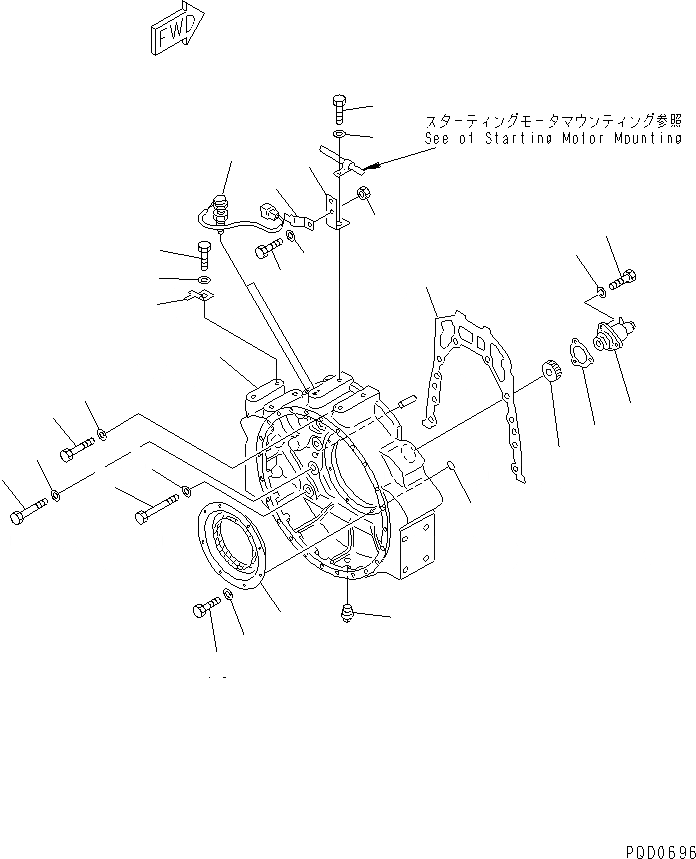 Схема запчастей Komatsu SAA6D170E-2A-8 - КАРТЕР МАХОВИКА(№789-) ДВИГАТЕЛЬ