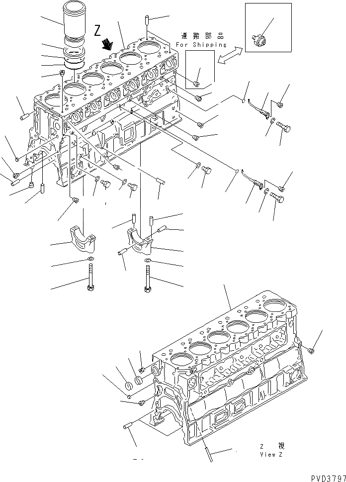 Схема запчастей Komatsu SAA6D170E-2C-8 - БЛОК ЦИЛИНДРОВ(№7-9) ДВИГАТЕЛЬ