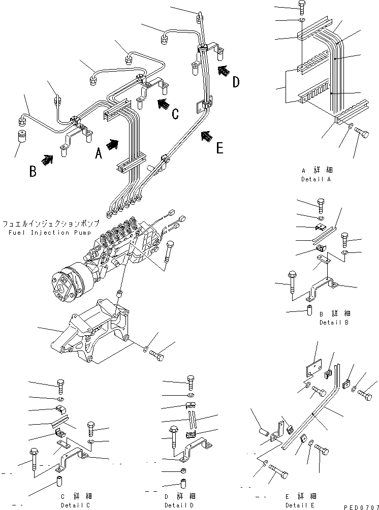 Схема запчастей Komatsu SAA6D170E-2C-8 - ТОПЛ. НАСОС КОРПУС И ТРУБЫ (/)(№8-889) ДВИГАТЕЛЬ