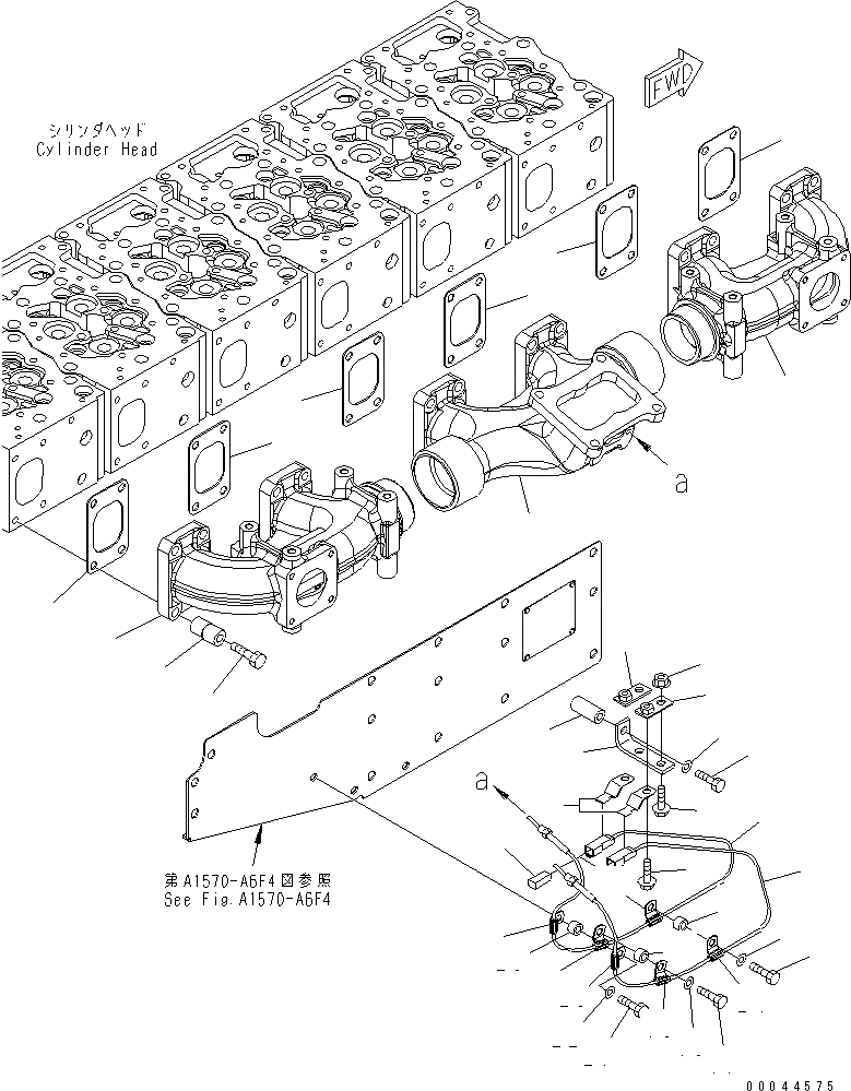 Схема запчастей Komatsu SAA6D170E-5-B - ВЫПУСКНОЙ КОЛЛЕКТОР (С ДАТЧИК ТЕМПЕР. ВЫХЛ. ГАЗОВ) (PM CLINIC СПЕЦ-Я¤) ДВИГАТЕЛЬ