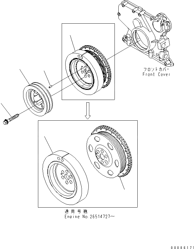 Схема запчастей Komatsu SAA6D107E-1D-W - ДЕМПФЕР(№888-) ДВИГАТЕЛЬ