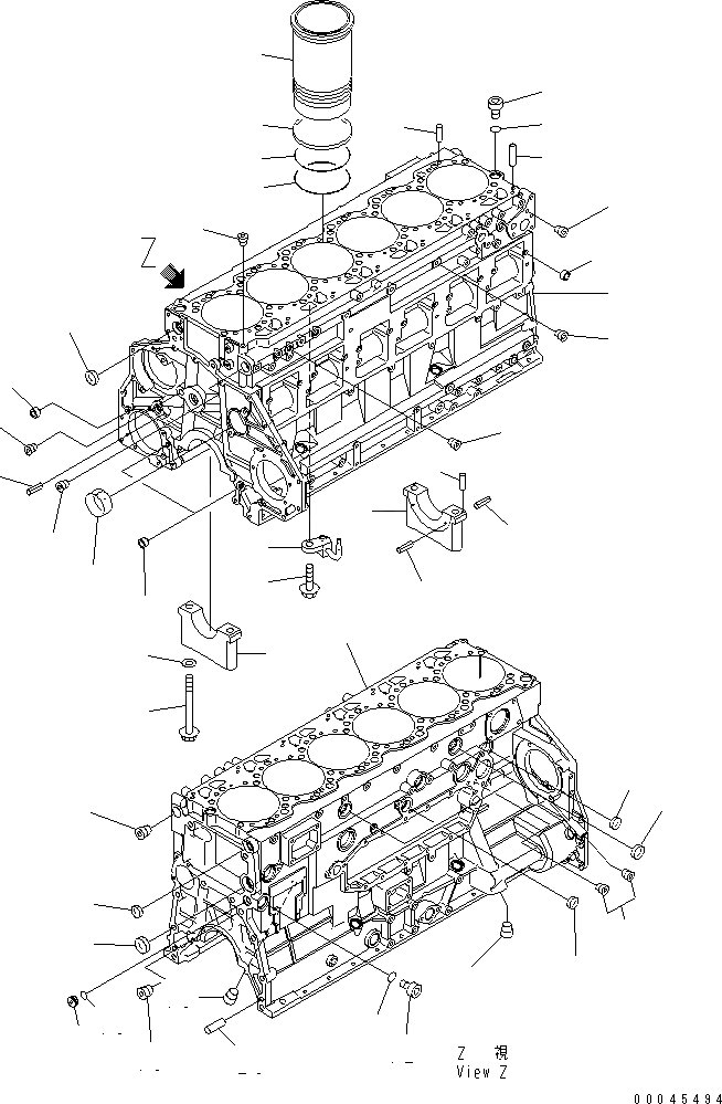 Схема запчастей Komatsu SAA6D125E-5A-02 - БЛОК ЦИЛИНДРОВ ДВИГАТЕЛЬ