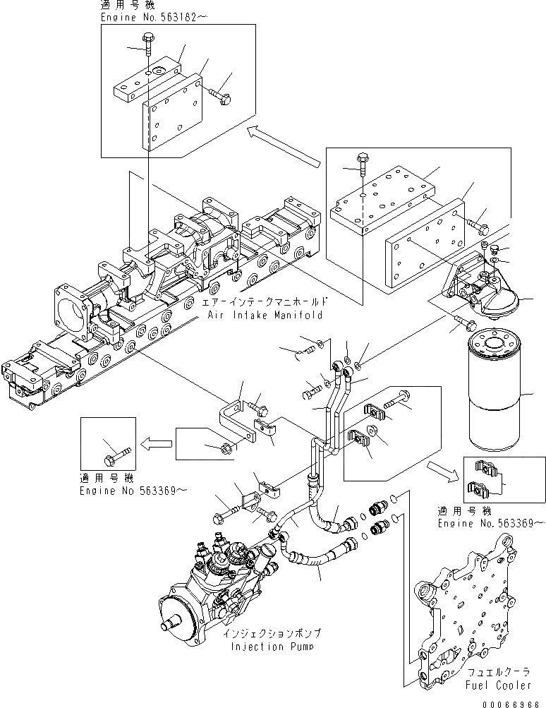 Схема запчастей Komatsu SAA6D125E-5A-02 - ТОПЛИВН. ФИЛЬТР. И ТРУБЫ (РЕЗЬБА -/8)(№-) ДВИГАТЕЛЬ