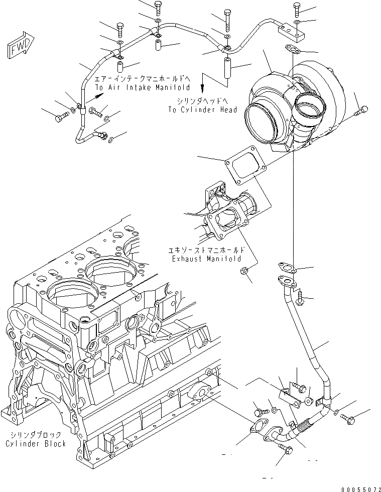 Схема запчастей Komatsu SAA6D140E-5F-03 - КРЕПЛЕНИЕ ТУРБОНАГНЕТАТЕЛЯ И СМАЗКА(№-) ДВИГАТЕЛЬ