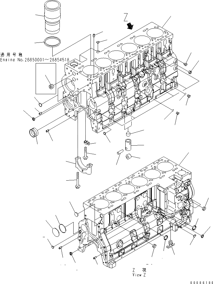 Схема запчастей Komatsu SAA6D114E-3B-WT - БЛОК ЦИЛИНДРОВ ДВИГАТЕЛЬ