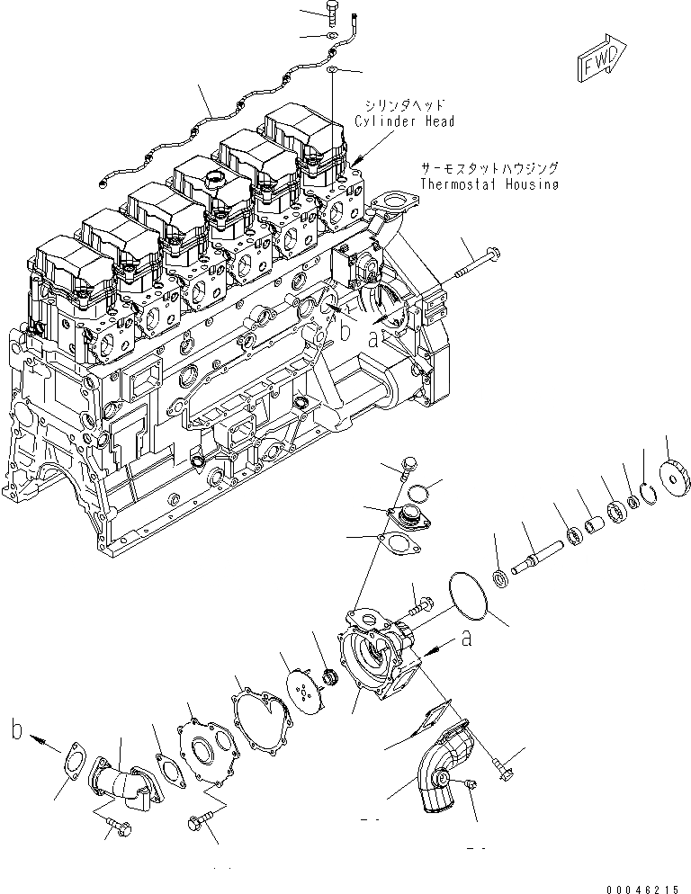 Схема запчастей Komatsu SAA6D125E-5D-01 - ВОДЯНАЯ ПОМПА КРЕПЛЕНИЕ И ВОЗДУШН. ВЕНТИЛЯЦИЯ(№7-) ДВИГАТЕЛЬ