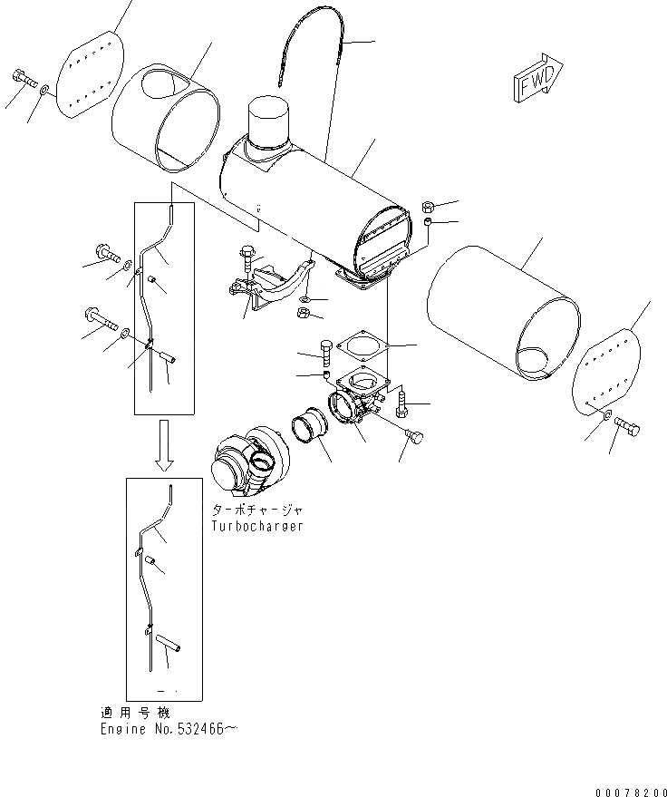Схема запчастей Komatsu SAA6D140E-5A-01 - ГЛУШИТЕЛЬ(№-) ДВИГАТЕЛЬ