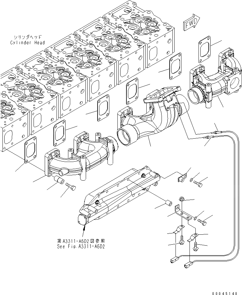 Схема запчастей Komatsu SAA6D170E-5D-01 - ВЫПУСКНОЙ КОЛЛЕКТОР(№-) ДВИГАТЕЛЬ