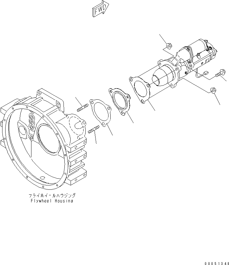 Схема запчастей Komatsu SAA6D114E-3C-WT - КРЕПЛЕНИЕ СТАРТЕРА(№887-) ДВИГАТЕЛЬ