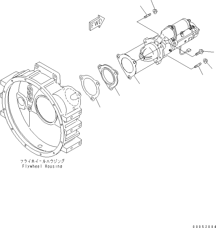 Схема запчастей Komatsu SAA6D114E-3BB-W - КРЕПЛЕНИЕ СТАРТЕРА(№88-) ДВИГАТЕЛЬ