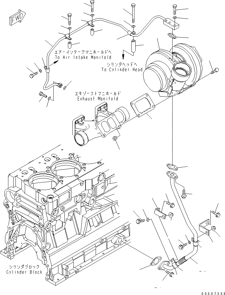 Схема запчастей Komatsu SAA6D140E-5FR-W - КРЕПЛЕНИЕ ТУРБОНАГНЕТАТЕЛЯ И СМАЗКА(№-) ДВИГАТЕЛЬ