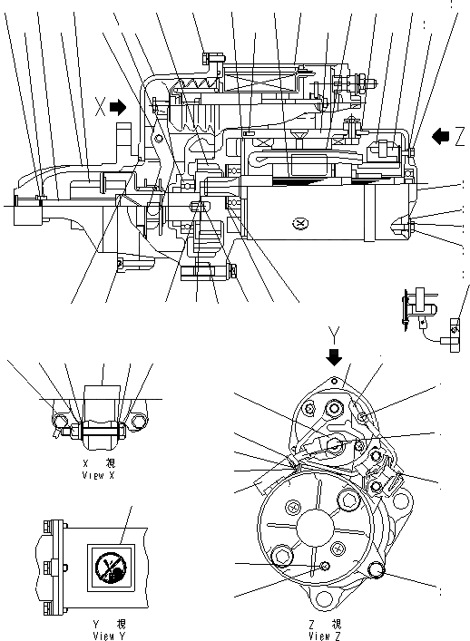 Схема запчастей Komatsu SAA6D114E-3D-WT - СТАРТЕР (KW) (ВНУТР. ЧАСТИ) ДВИГАТЕЛЬ